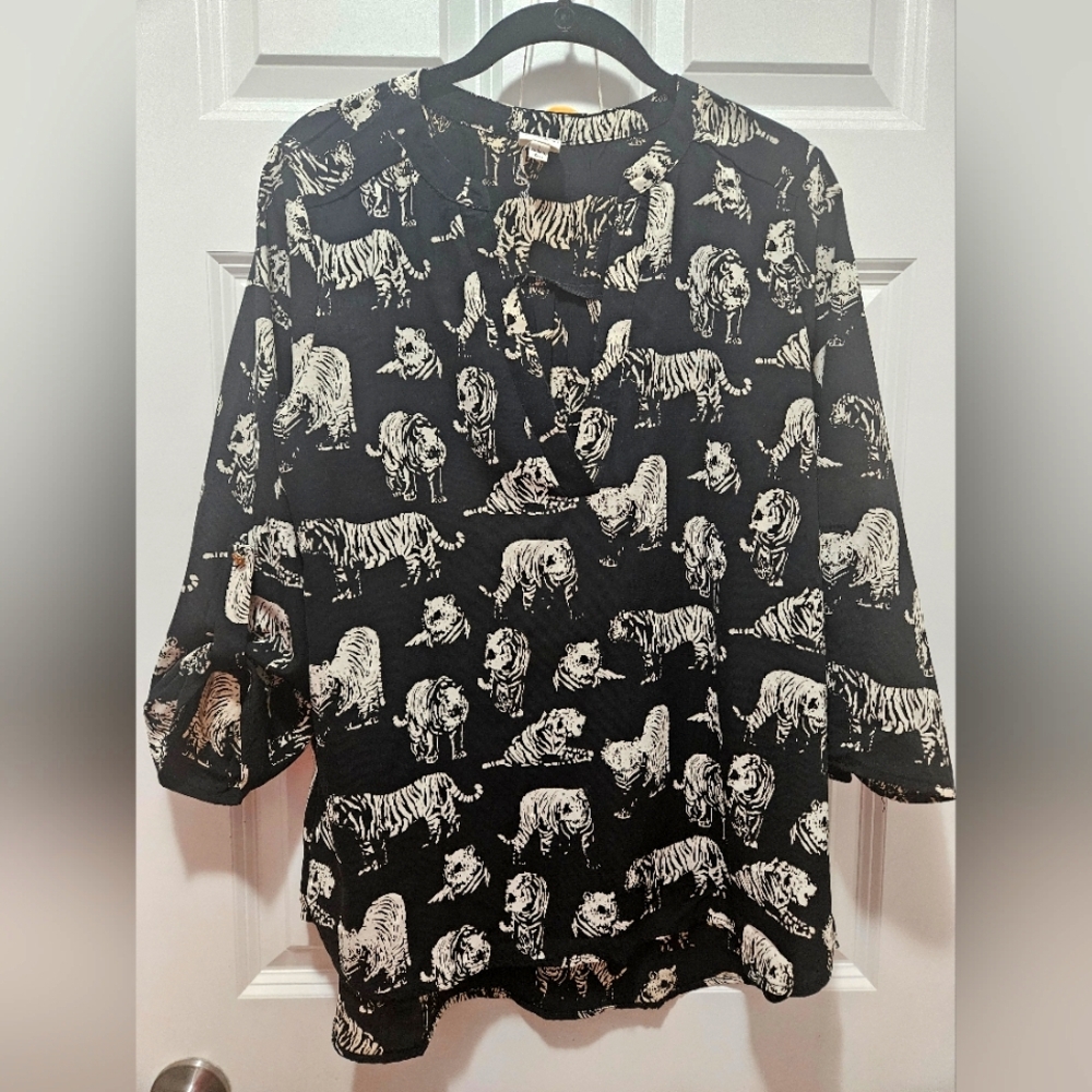 Pink Owl Tiger Print Top Flowy Loose Shirt ModCloth Large